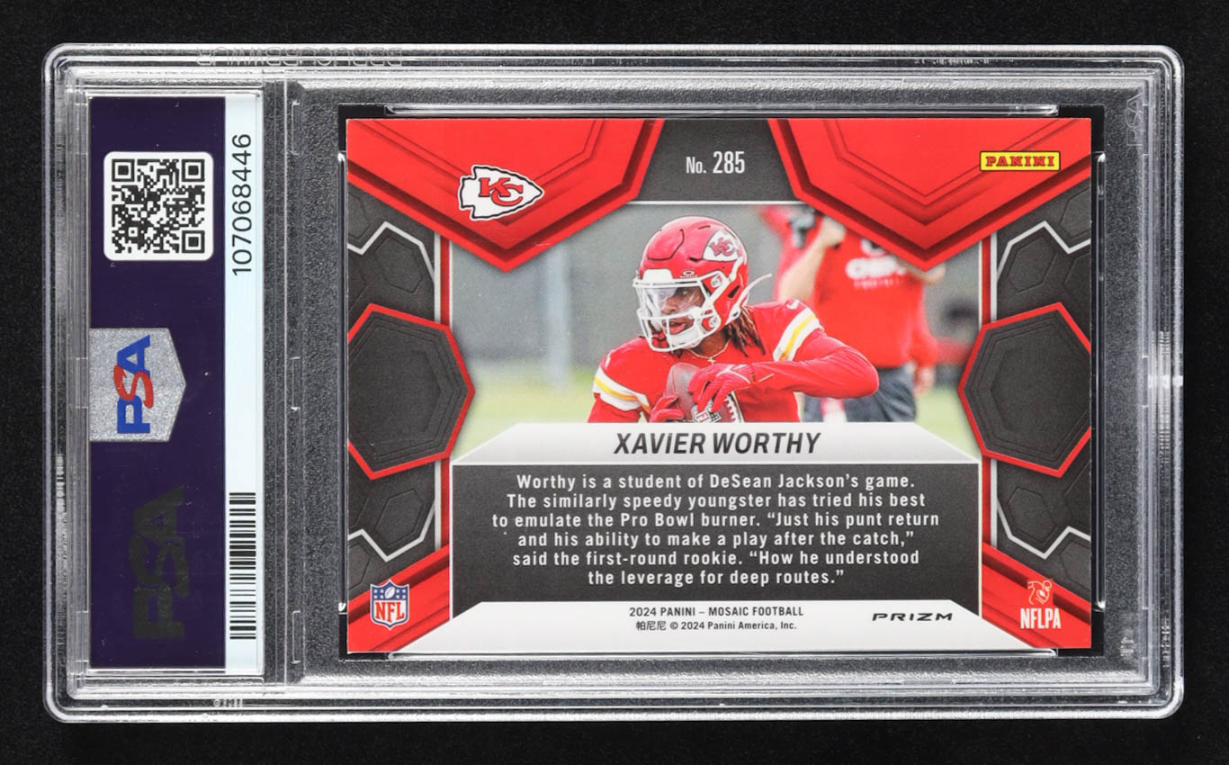 Xavier Worthy 2024 Panini Mosaic Mosaic Reactive Blue #285 DEB RC (PSA 9) at PristineAuction.com Xavier Worthy 2024 Panini Mosaic Mosaic Reactive Blue #285 DEB RC (PSA 9) at PristineAuction.com