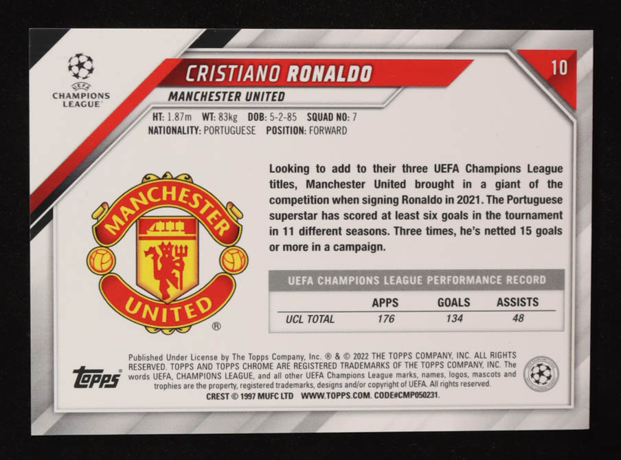 Cristiano Ronaldo 2021-22 Topps Chrome UEFA Champions League Speckle Refractors #10 at PristineAuction.com Cristiano Ronaldo 2021-22 Topps Chrome UEFA Champions League Speckle Refractors #10 at PristineAuction.com