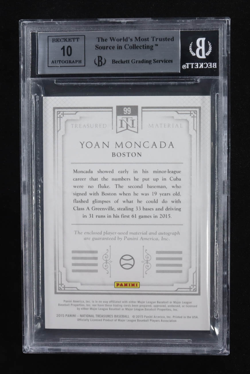 Yoan Moncada 2015 Panini National Treasures Treasured Signature Materials #99 #3/25 RC (BGS 9 | Auto Grade 10) at PristineAuction.com Yoan Moncada 2015 Panini National Treasures Treasured Signature Materials #99 #3/25 RC (BGS 9 | Auto Grade 10) at PristineAuction.com
