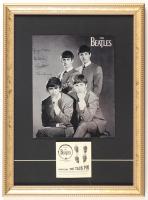 1964 The Beatles Black & White Custom Framed Print Display with Vintage 1965 Tie Tack Pin Set at PristineAuction.com