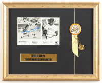 Willie Mays Signed Giants Custom Framed Photo Display with Title Plaque & Vintage Giants Pin (JSA) at PristineAuction.com