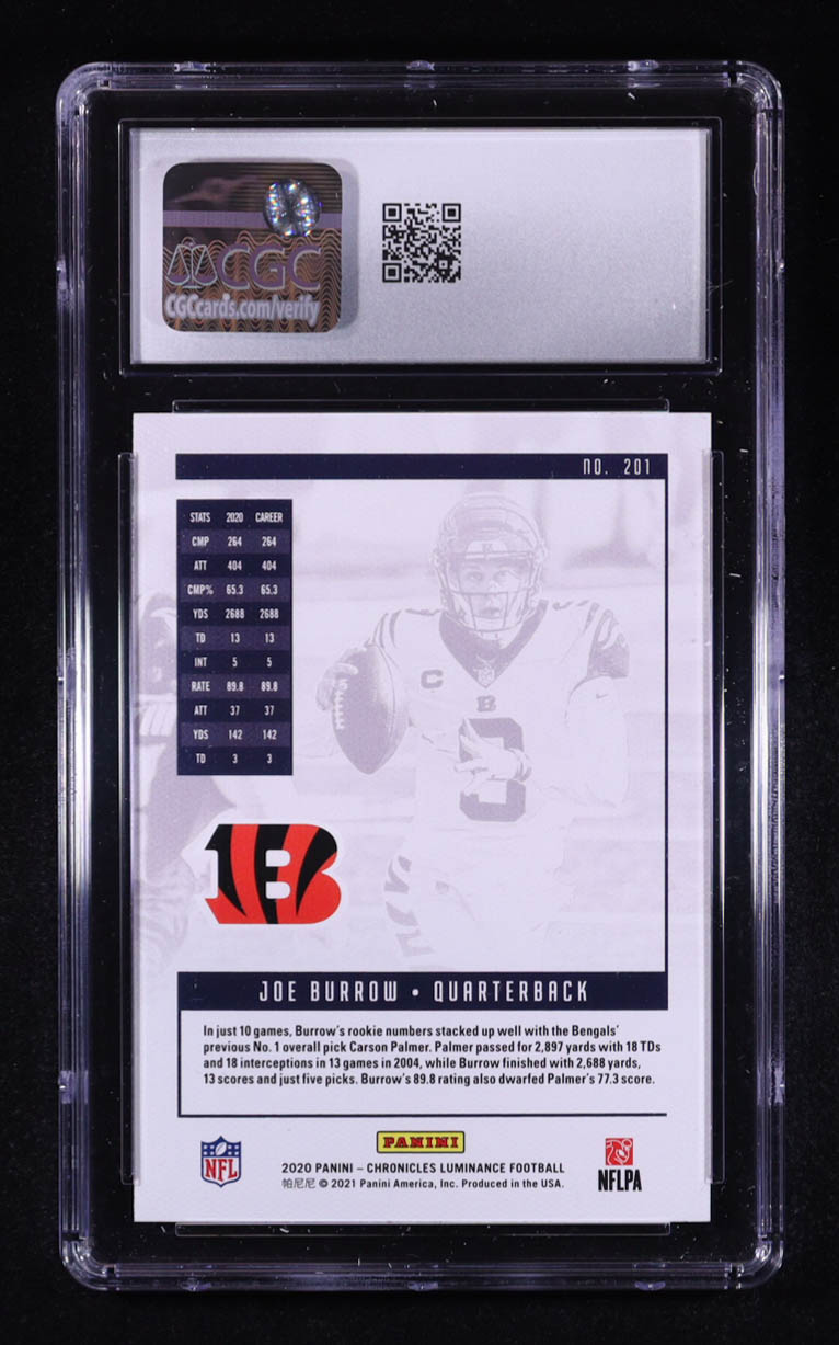 Joe Burrow 2020 Panini Luminance #201 CHRONICLES RC (CGC 10) at PristineAuction.com Joe Burrow 2020 Panini Luminance #201 CHRONICLES RC (CGC 10) at PristineAuction.com