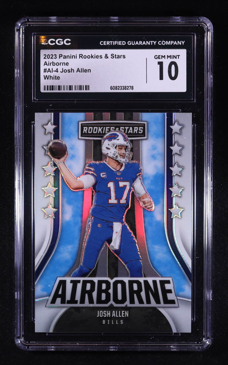 Josh Allen 2023 Panini Rookies & Stars Airborne White #AI-4 #145/149 (CGC 10) at PristineAuction.com Josh Allen 2023 Panini Rookies & Stars Airborne White #AI-4 #145/149 (CGC 10) at PristineAuction.com