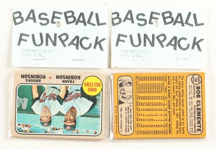 1968 Topps Baseball Cello Fun Pack Vending Box with (20) Packs at PristineAuction.com 1968 Topps Baseball Cello Fun Pack Vending Box with (20) Packs at PristineAuction.com