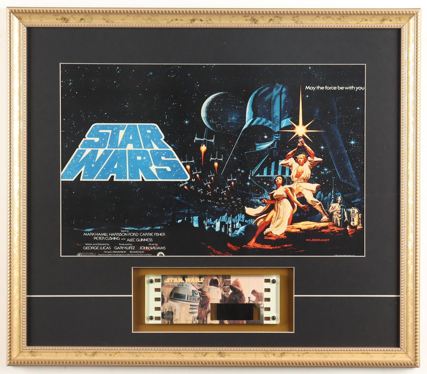 1977 "Star Wars" Custom Framed Print Display with Original 1977 Film Cell with Hologram at PristineAuction.com 1977 "Star Wars" Custom Framed Print Display with Original 1977 Film Cell with Hologram at PristineAuction.com