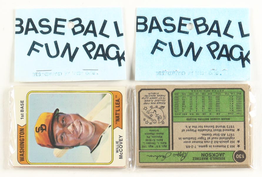 1974 Topps Baseball Cello Fun Pack Vending Box with (20) Packs at PristineAuction.com 1974 Topps Baseball Cello Fun Pack Vending Box with (20) Packs at PristineAuction.com