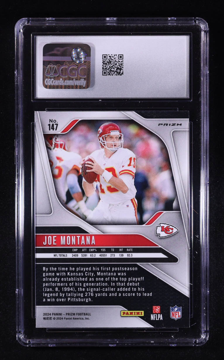 Joe Montana 2024 Panini Prizm Prizms Silver #147 (CGC 10) at PristineAuction.com Joe Montana 2024 Panini Prizm Prizms Silver #147 (CGC 10) at PristineAuction.com