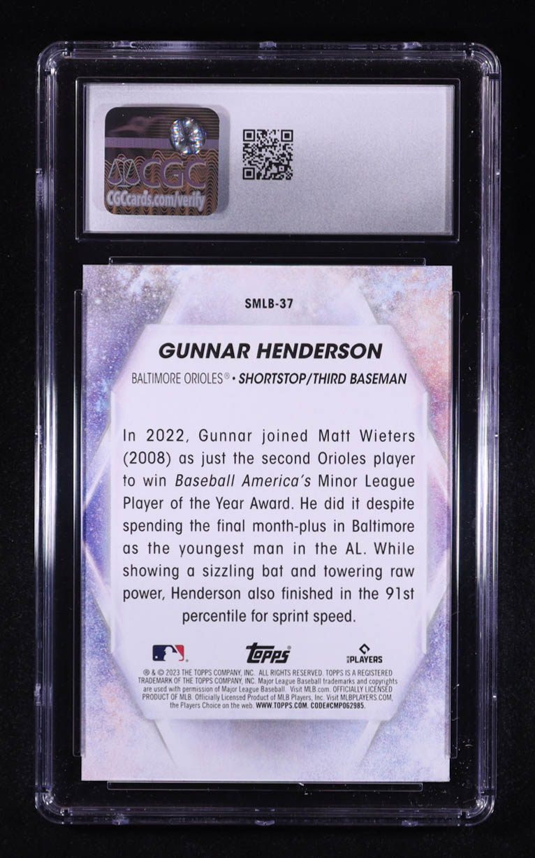 Gunnar Henderson 2023 Topps Stars of MLB #SMLB-37 RC (CGC 10) at PristineAuction.com Gunnar Henderson 2023 Topps Stars of MLB #SMLB-37 RC (CGC 10) at PristineAuction.com
