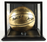Larry Bird & Magic Johnson Signed Vintage NBA Finals Gold Edition Basketball with Display Case (Beckett & PSA) at PristineAuction.com