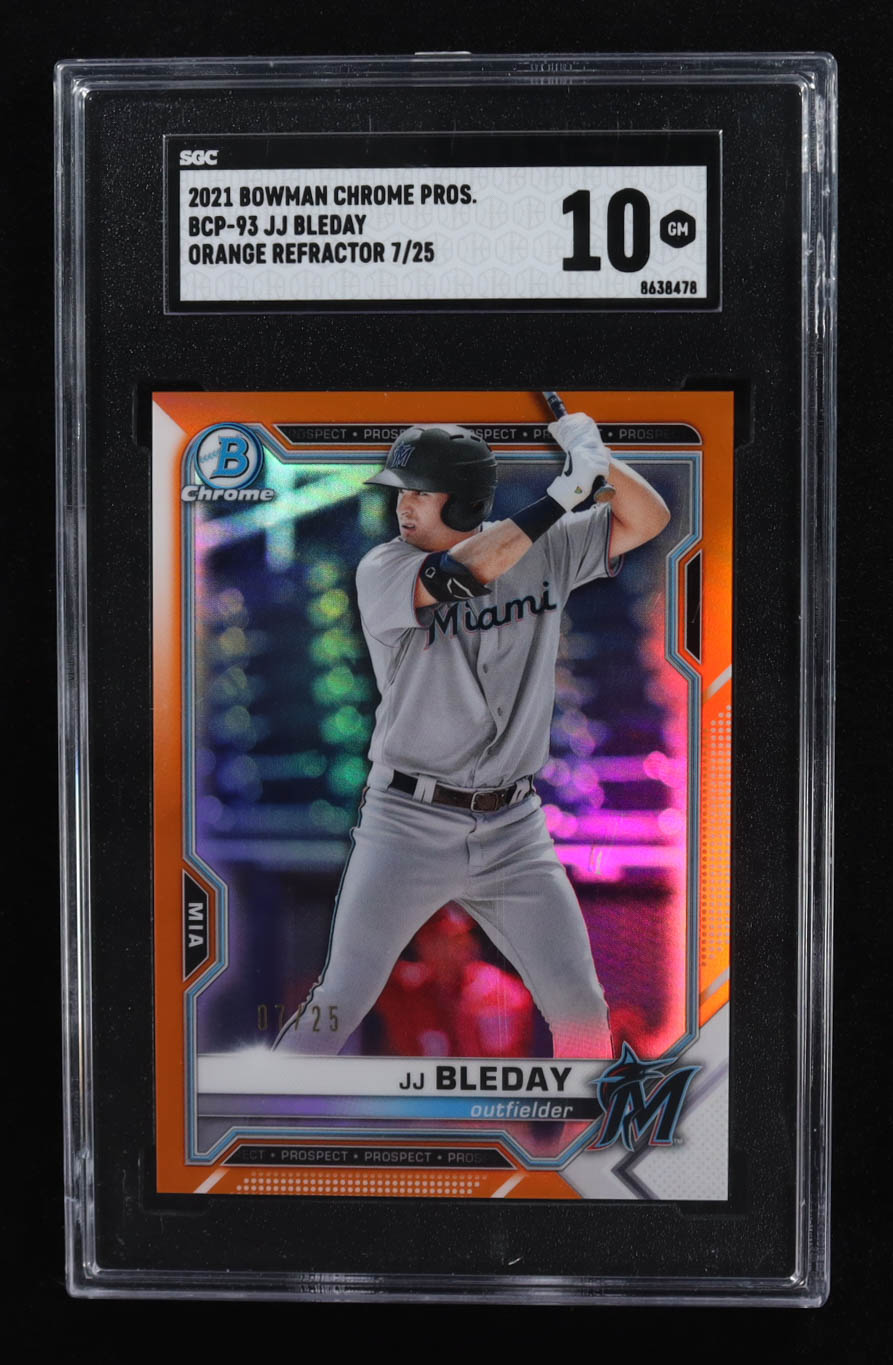 JJ Bleday 2021 Bowman Chrome Prospects Orange Refractors #BCP93 #7/25 RC (SGC 10) at PristineAuction.com JJ Bleday 2021 Bowman Chrome Prospects Orange Refractors #BCP93 #7/25 RC (SGC 10) at PristineAuction.com