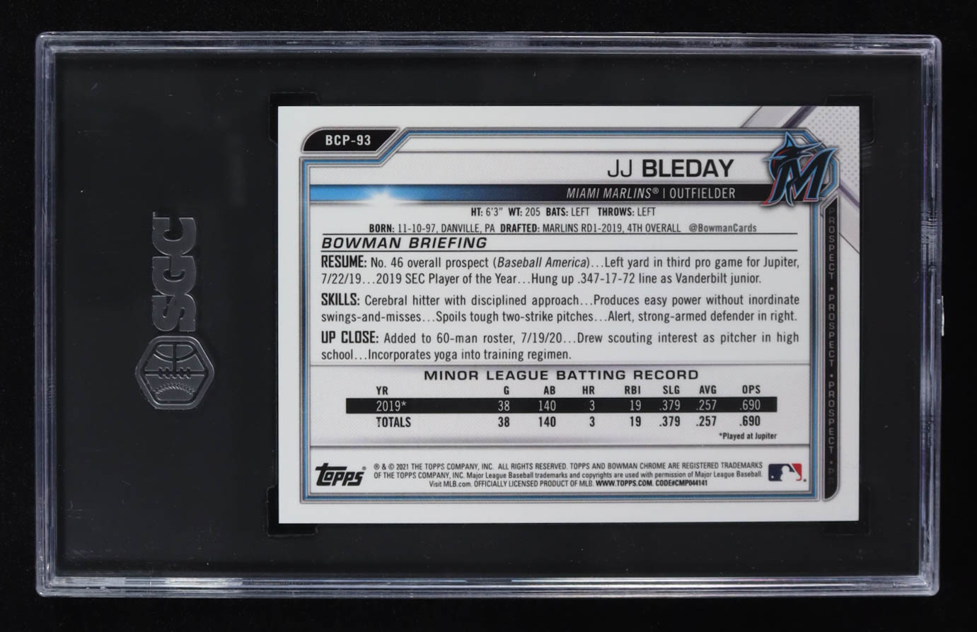 JJ Bleday 2021 Bowman Chrome Prospects Orange Refractors #BCP93 #7/25 RC (SGC 10) at PristineAuction.com JJ Bleday 2021 Bowman Chrome Prospects Orange Refractors #BCP93 #7/25 RC (SGC 10) at PristineAuction.com