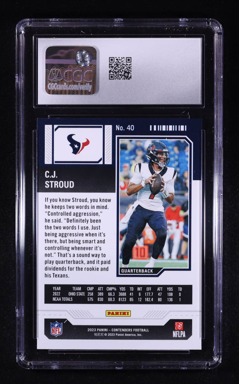 CJ Stroud 2023 Panini Contenders #40 RC (CGC 10) at PristineAuction.com CJ Stroud 2023 Panini Contenders #40 RC (CGC 10) at PristineAuction.com