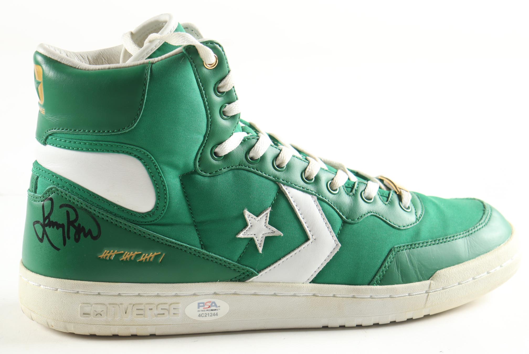 Larry Bird Signed Converse Retired Special Edition 1984 Celtics Championship Basketball Shoe in Wood & Glass Display Case (PSA) at PristineAuction.com Larry Bird Signed Converse Retired Special Edition 1984 Celtics Championship Basketball Shoe in Wood & Glass Display Case (PSA) at PristineAuction.com