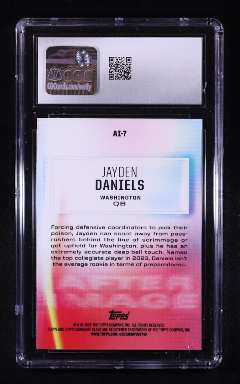 Jayden Daniels 2024 Topps Signature Class After Image #AI-7 RC (CGC 10) at PristineAuction.com Jayden Daniels 2024 Topps Signature Class After Image #AI-7 RC (CGC 10) at PristineAuction.com