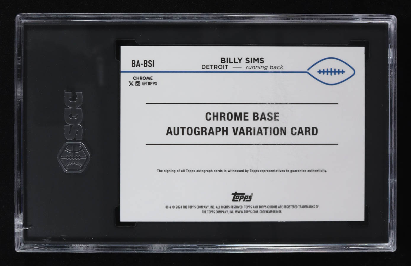 Billy Sims 2024 Topps Chrome Autographs Aqua Sonar Refractors #BABSI #17/199 (SGC 10 | Auto Grade 10) at PristineAuction.com Billy Sims 2024 Topps Chrome Autographs Aqua Sonar Refractors #BABSI #17/199 (SGC 10 | Auto Grade 10) at PristineAuction.com