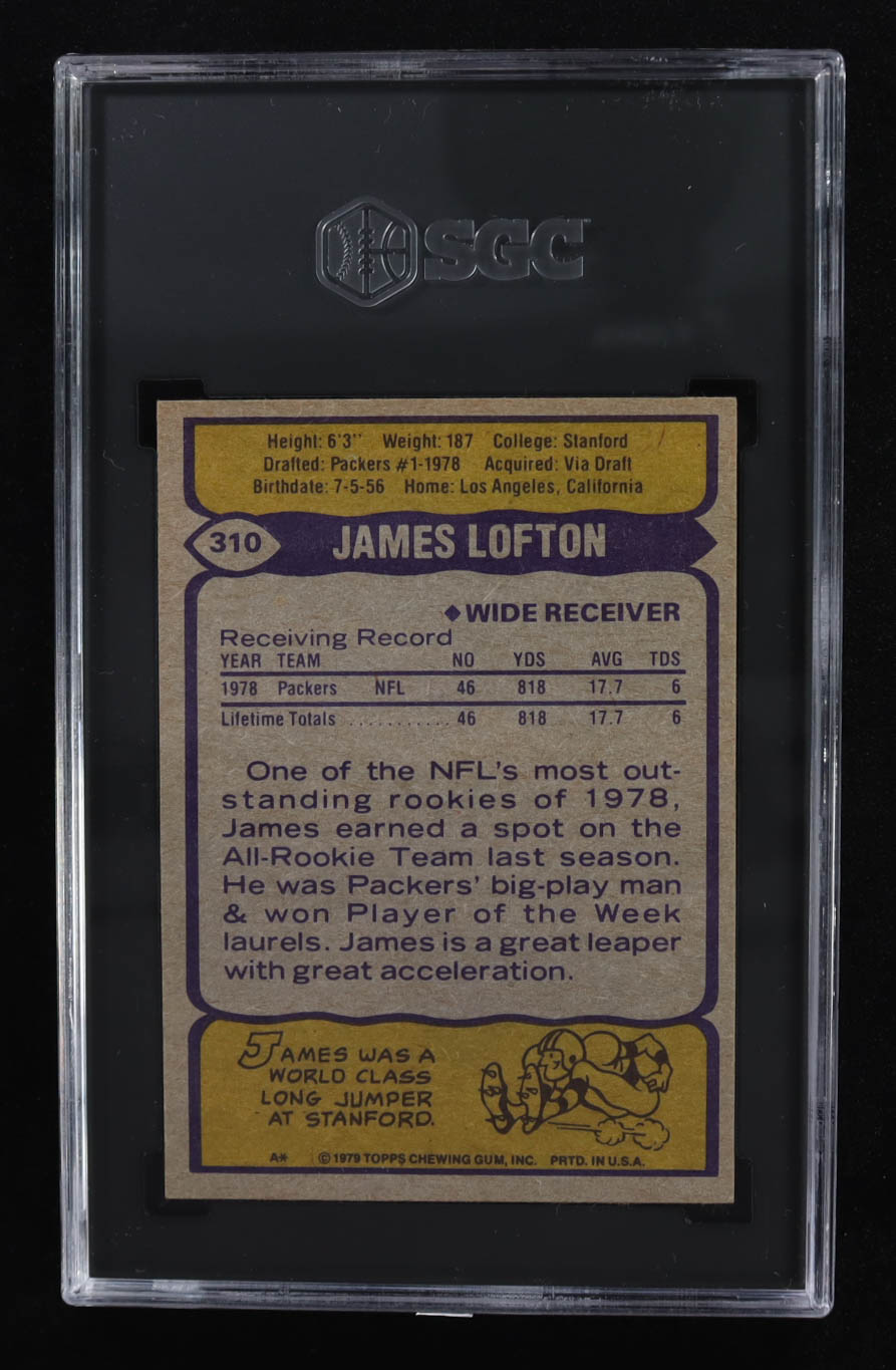 James Lofton 1979 Topps #310 RC (SGC 7) at PristineAuction.com James Lofton 1979 Topps #310 RC (SGC 7) at PristineAuction.com