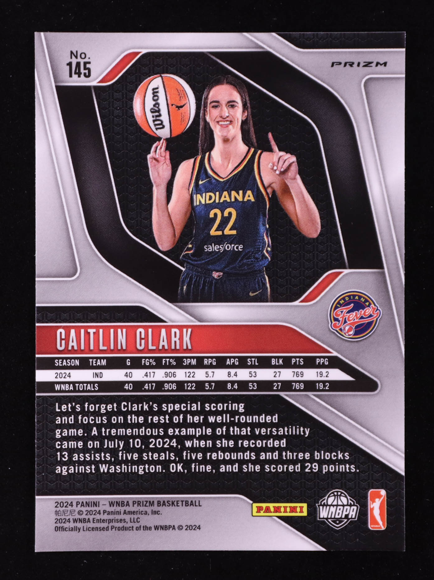 Caitlin Clark 2024 Panini WNBA Ice Prizm #145 RC at PristineAuction.com Caitlin Clark 2024 Panini WNBA Ice Prizm #145 RC at PristineAuction.com