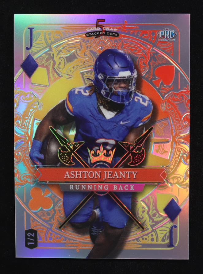 Ashton Jeanty 2024 Wild Card 5 Card Draw Stacked Deck Joker of Diamonds Silver Rainbow Foil #SDJD-AJN #1/2 RC at PristineAuction.com Ashton Jeanty 2024 Wild Card 5 Card Draw Stacked Deck Joker of Diamonds Silver Rainbow Foil #SDJD-AJN #1/2 RC at PristineAuction.com