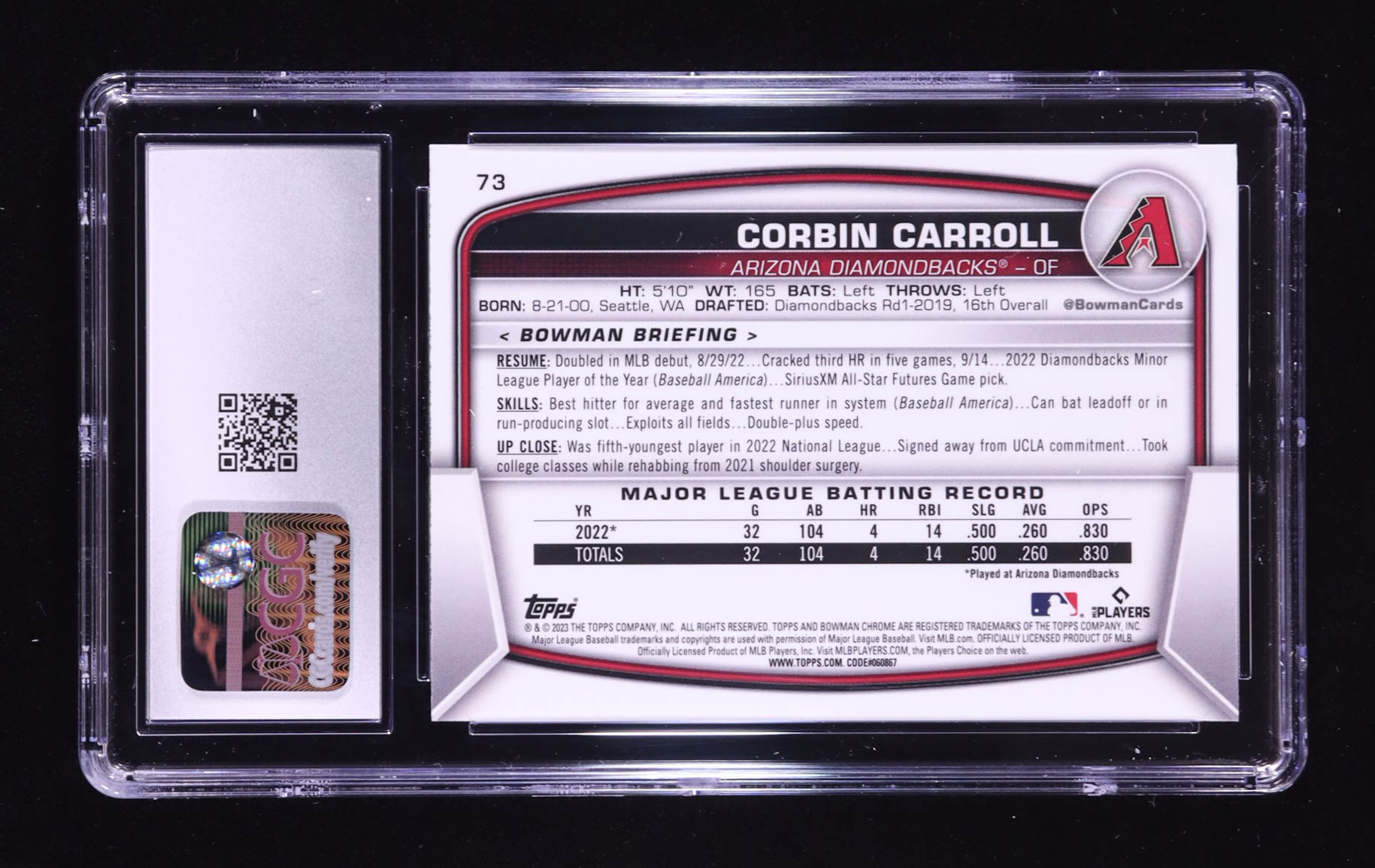 Corbin Carroll 2023 Bowman Chrome Mega Box #73 RC (CGC 10) at PristineAuction.com Corbin Carroll 2023 Bowman Chrome Mega Box #73 RC (CGC 10) at PristineAuction.com