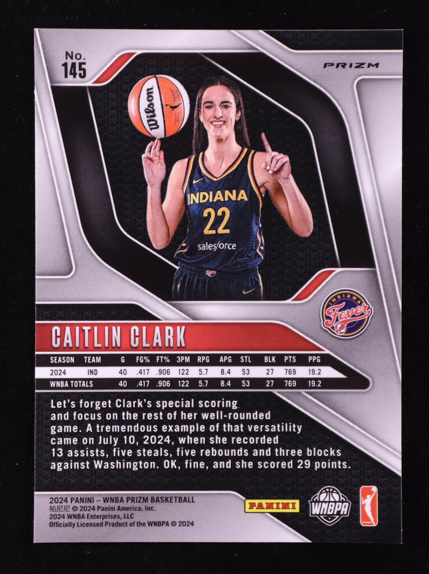 Caitlin Clark 2024 Panini WNBA Blue Prizm #145 RC at PristineAuction.com Caitlin Clark 2024 Panini WNBA Blue Prizm #145 RC at PristineAuction.com