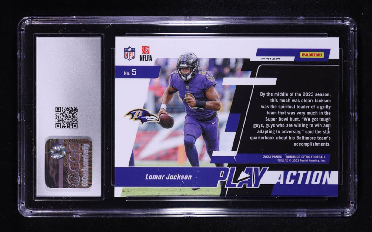 Lamar Jackson 2023 Donruss Optic Play Action #5 (CGC 10) at PristineAuction.com Lamar Jackson 2023 Donruss Optic Play Action #5 (CGC 10) at PristineAuction.com
