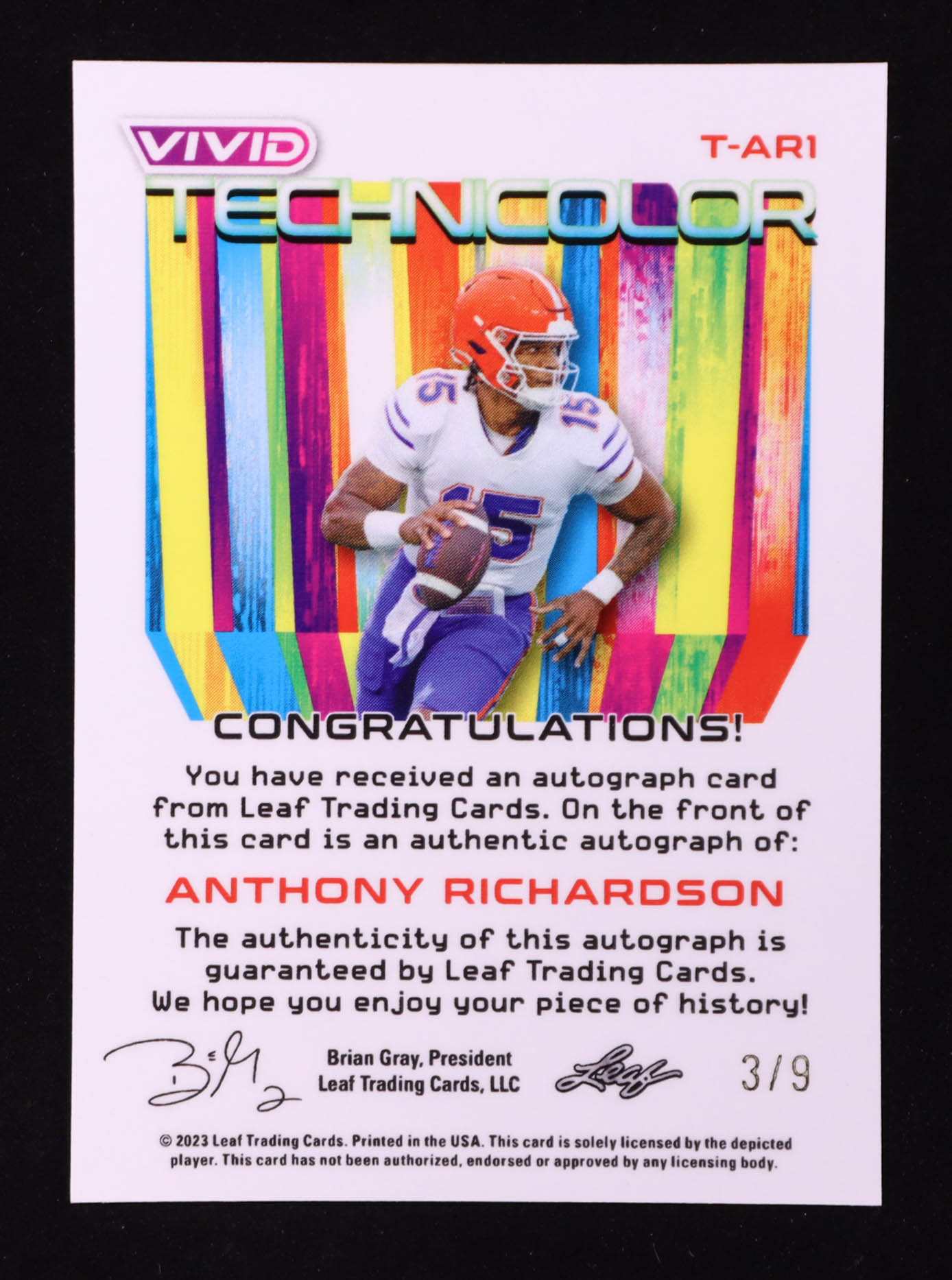 Anthony Richardson 2024 Leaf Vivid Crystal Gray #6 #3/9 RC at PristineAuction.com Anthony Richardson 2024 Leaf Vivid Crystal Gray #6 #3/9 RC at PristineAuction.com