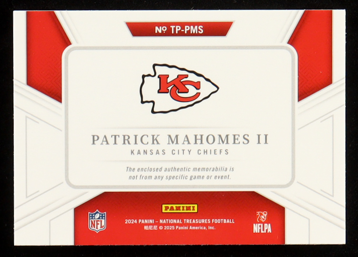Patrick Mahomes II 2024 Panini National Treasures Treasured Patches #21 #31/49 at PristineAuction.com Patrick Mahomes II 2024 Panini National Treasures Treasured Patches #21 #31/49 at PristineAuction.com