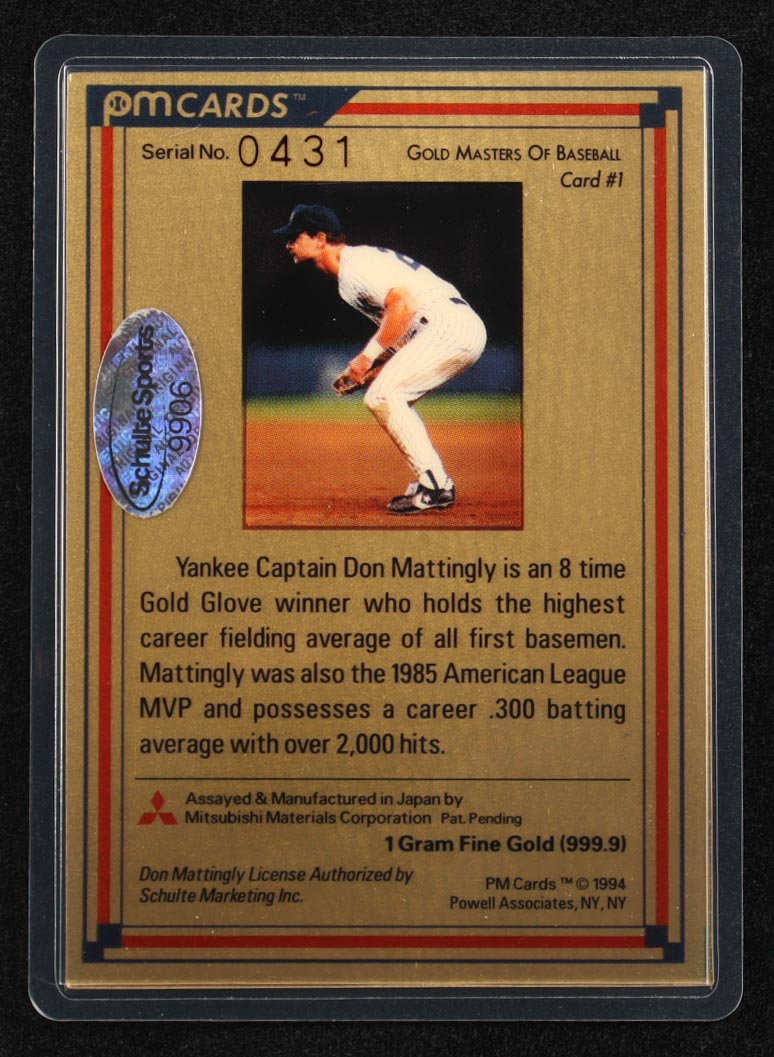 Don Mattingly Signed 1994 PM Cards Gold Masters Of Baseball #1 (Schulte) at PristineAuction.com Don Mattingly Signed 1994 PM Cards Gold Masters Of Baseball #1 (Schulte) at PristineAuction.com