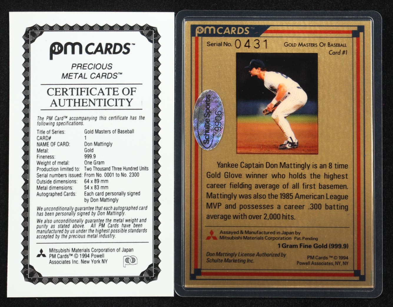 Don Mattingly Signed 1994 PM Cards Gold Masters Of Baseball #1 (Schulte) at PristineAuction.com Don Mattingly Signed 1994 PM Cards Gold Masters Of Baseball #1 (Schulte) at PristineAuction.com