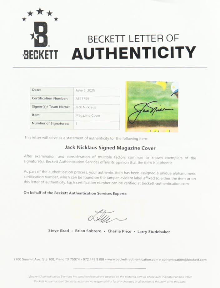 Jack Nicklaus Signed 1996 "Gold World" Custom Framed Magazine Display (Beckett) at PristineAuction.com Jack Nicklaus Signed 1996 "Gold World" Custom Framed Magazine Display (Beckett) at PristineAuction.com