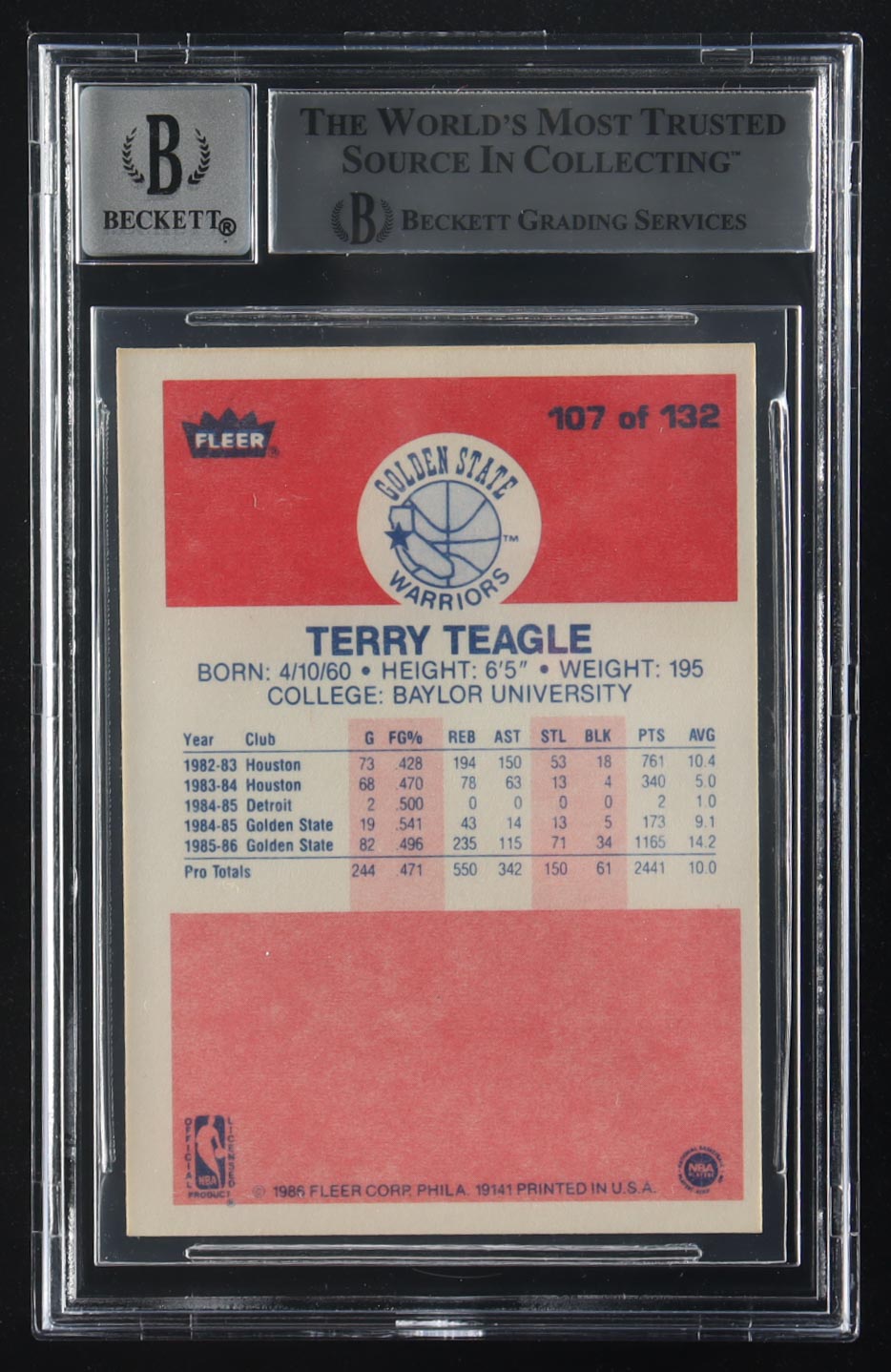 Terry Teagle Signed 1986-87 Fleer Premier Autographs #107 (Beckett | Autograph Grade BGS 10) at PristineAuction.com Terry Teagle Signed 1986-87 Fleer Premier Autographs #107 (Beckett | Autograph Grade BGS 10) at PristineAuction.com
