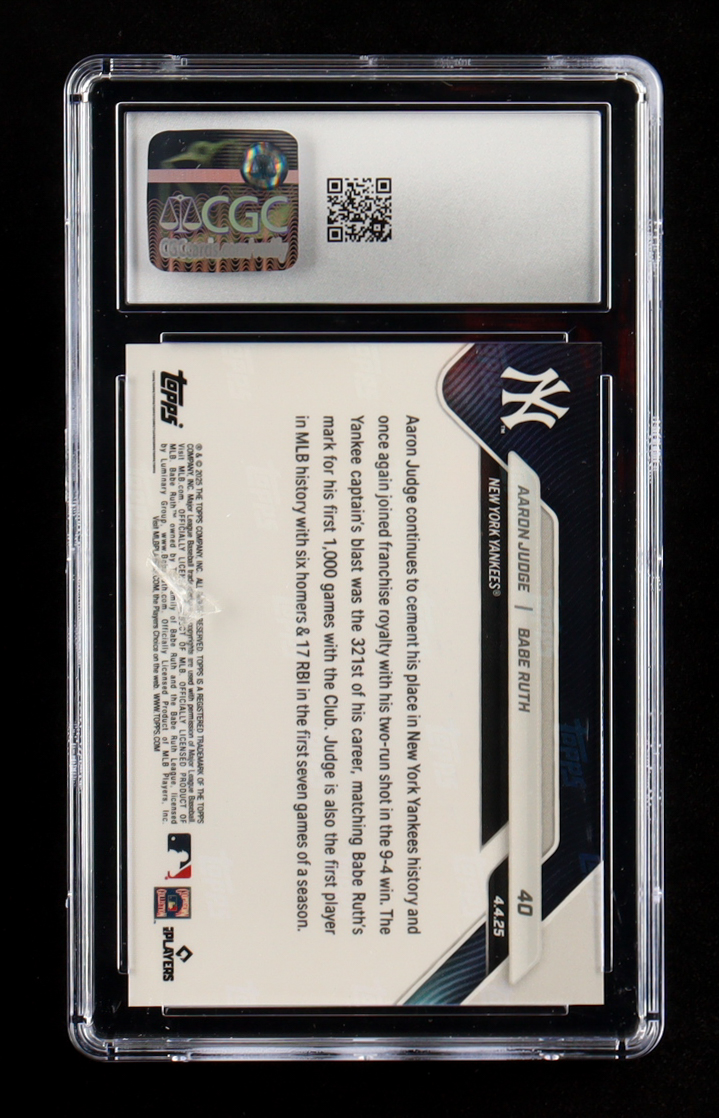 Aaron Judge / Babe Ruth 2025 Topps Now #40 (CGC 10) at PristineAuction.com Aaron Judge / Babe Ruth 2025 Topps Now #40 (CGC 10) at PristineAuction.com