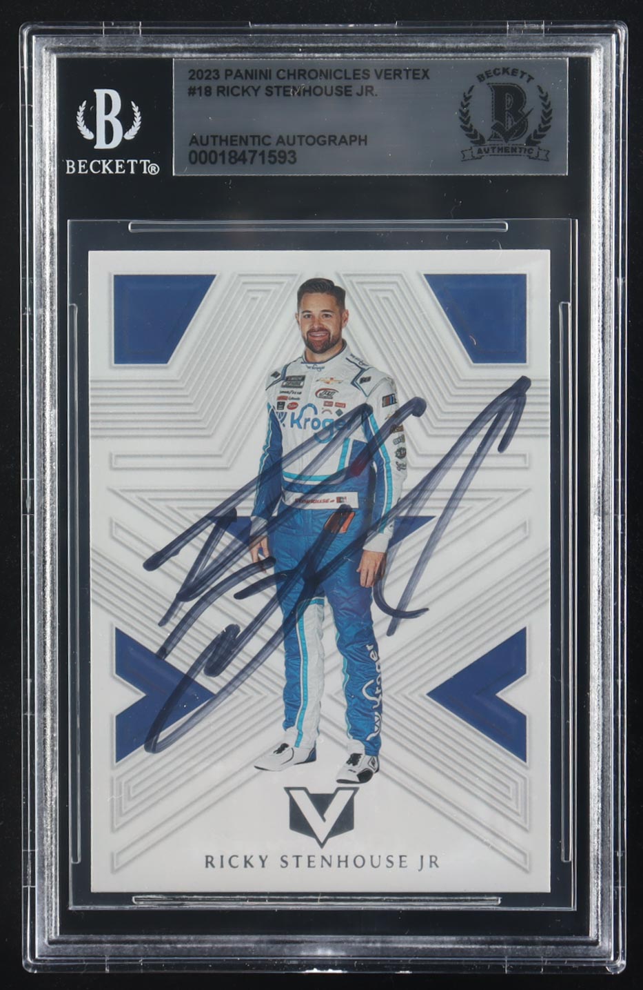 Ricky Stenhouse Jr. Signed 2023 Panini Chronicles Vertex Autographs #18 (Beckett | Autograph Grade BGS Authentic) at PristineAuction.com Ricky Stenhouse Jr. Signed 2023 Panini Chronicles Vertex Autographs #18 (Beckett | Autograph Grade BGS Authentic) at PristineAuction.com