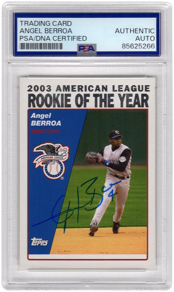 Angel Berroa Signed 2003 Topps Rookie Of The Year #717 (PSA) at PristineAuction.com Angel Berroa Signed 2003 Topps Rookie Of The Year #717 (PSA) at PristineAuction.com