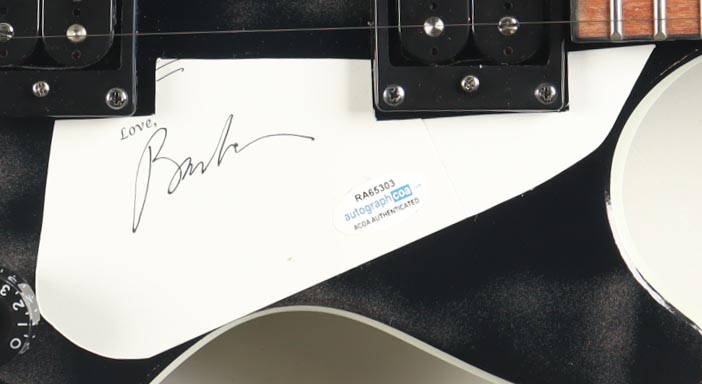 Barbra Streisand Guitar with Signed Custom Insert Pickguard (AutographCOA & Real) at PristineAuction.com Barbra Streisand Guitar with Signed Custom Insert Pickguard (AutographCOA & Real) at PristineAuction.com