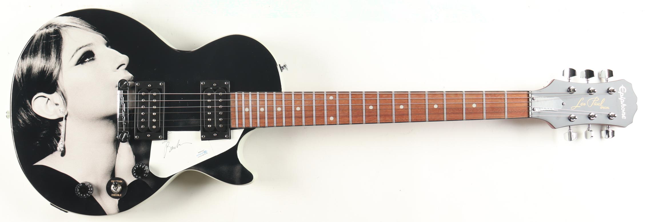 Barbra Streisand Guitar with Signed Custom Insert Pickguard (AutographCOA & Real) at PristineAuction.com Barbra Streisand Guitar with Signed Custom Insert Pickguard (AutographCOA & Real) at PristineAuction.com