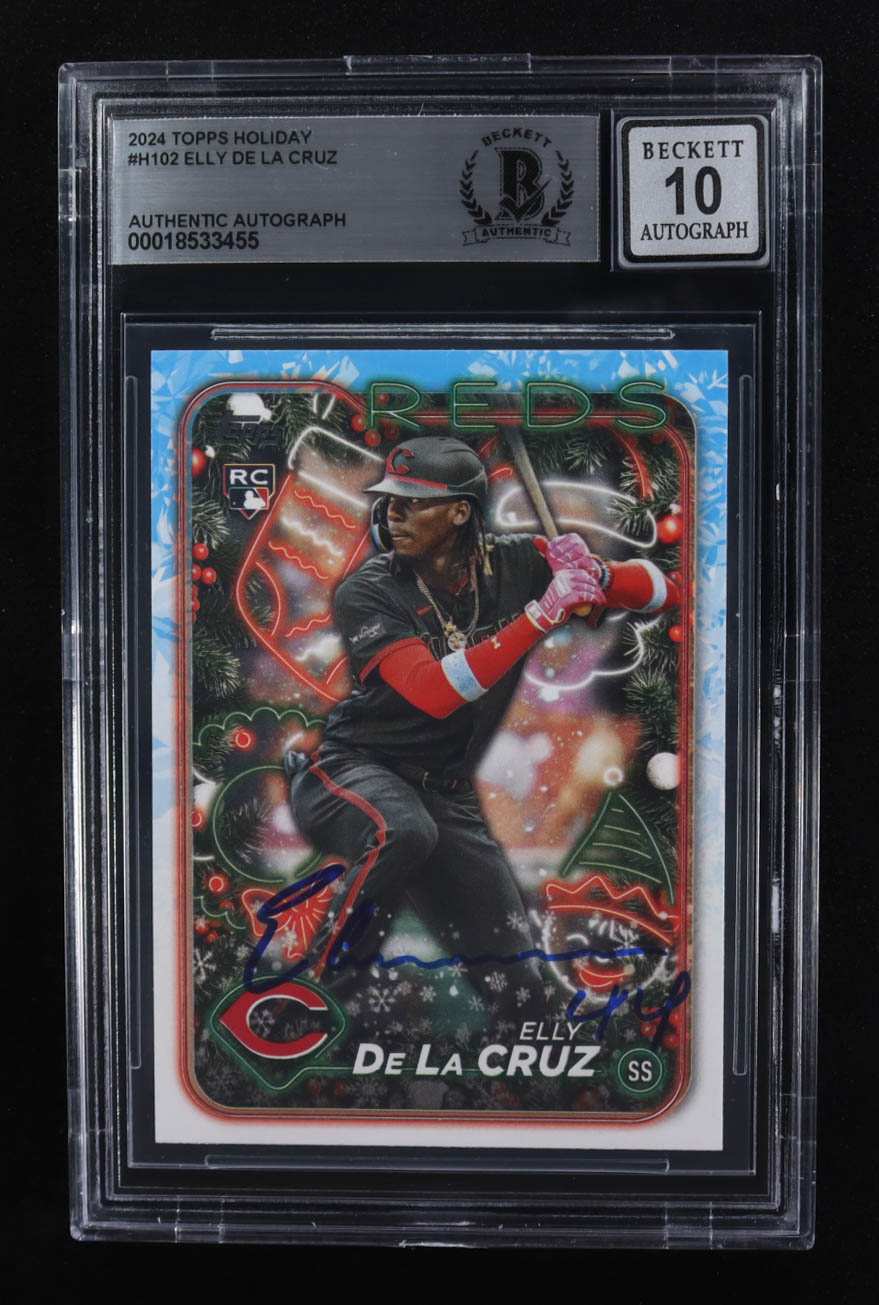 Elly De La Cruz Signed 2024 Topps Holiday #H102 RC (Beckett | Auto Grade BGS 10) at PristineAuction.com Elly De La Cruz Signed 2024 Topps Holiday #H102 RC (Beckett | Auto Grade BGS 10) at PristineAuction.com