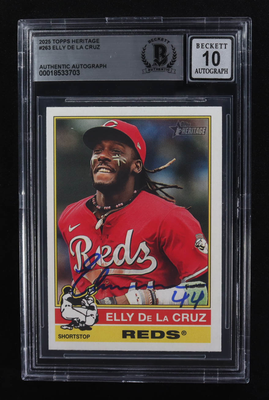 Elly De La Cruz Signed 2025 Topps Heritage #263 (Beckett | Auto Grade BGS 10) at PristineAuction.com Elly De La Cruz Signed 2025 Topps Heritage #263 (Beckett | Auto Grade BGS 10) at PristineAuction.com