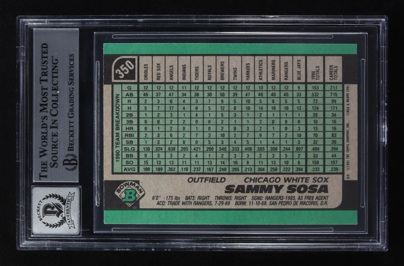 Sammy Sosa Signed 1991 Bowman #350 (Beckett | Auto Grade BGS 10) at PristineAuction.com Sammy Sosa Signed 1991 Bowman #350 (Beckett | Auto Grade BGS 10) at PristineAuction.com
