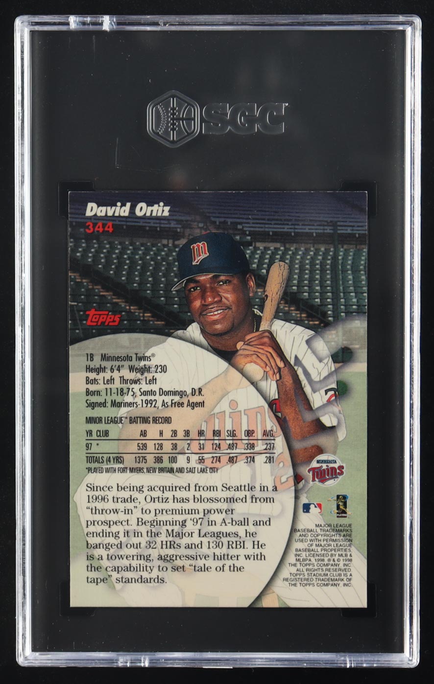 David Ortiz 1998 Topps Stadium Club Prime Rookies #344 RC (SGC 9) at PristineAuction.com David Ortiz 1998 Topps Stadium Club Prime Rookies #344 RC (SGC 9) at PristineAuction.com