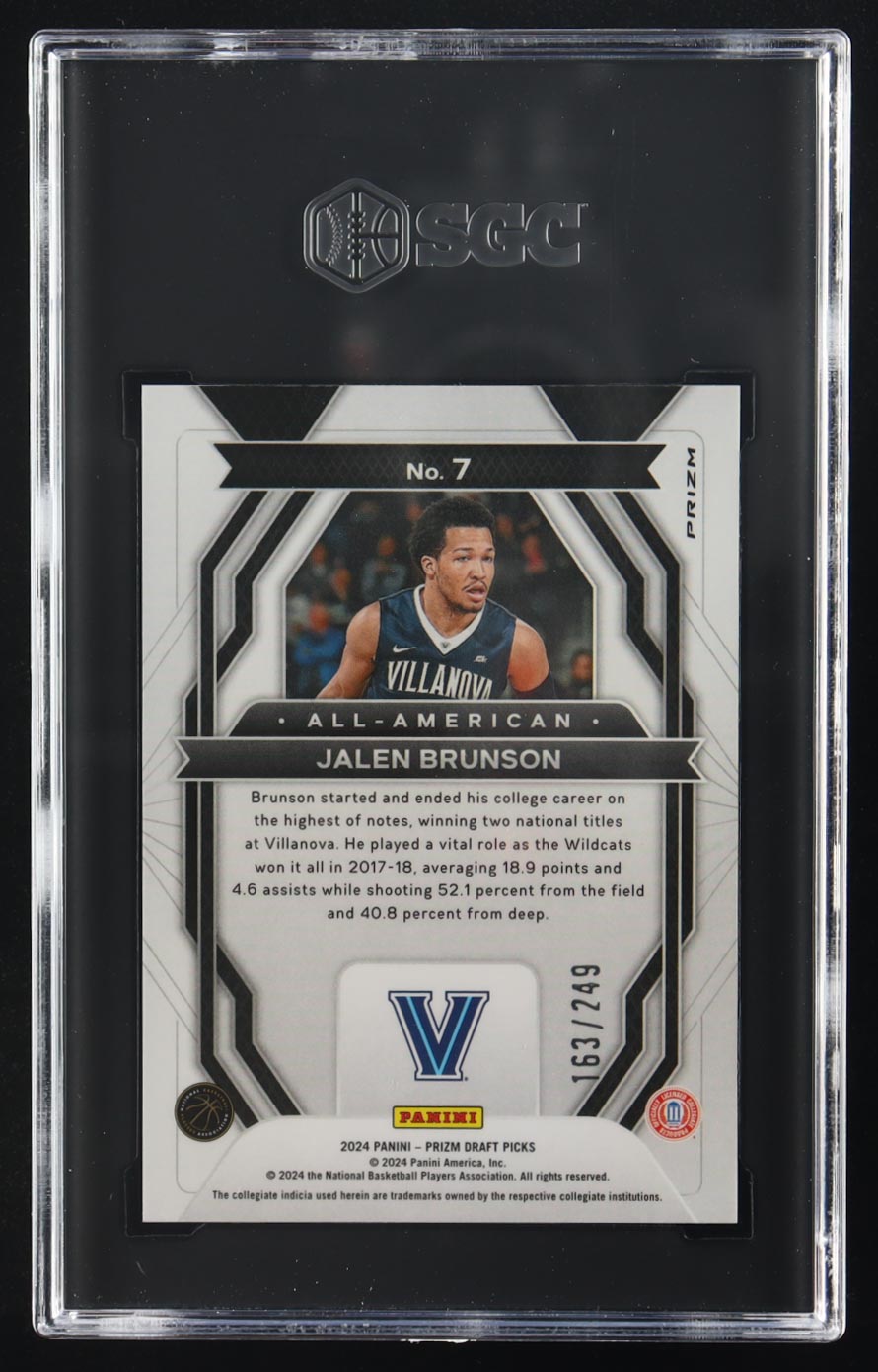 Jalen Brunson 2024-25 Panini Prizm Blue Wave All-American Draft Picks #7 #163/249 (SGC 9.5) at PristineAuction.com Jalen Brunson 2024-25 Panini Prizm Blue Wave All-American Draft Picks #7 #163/249 (SGC 9.5) at PristineAuction.com