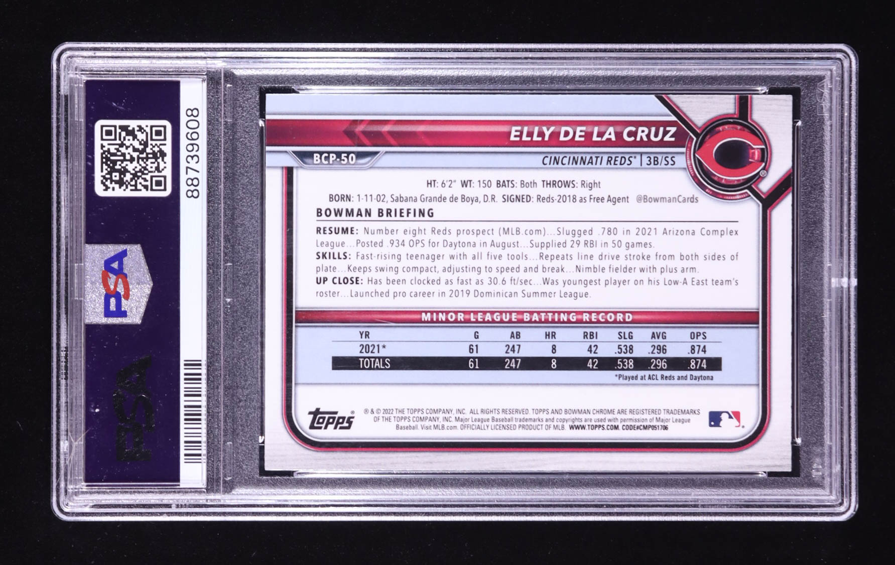 Elly De La Cruz 2022 Bowman Chrome Prospects #BCP50 RC (PSA 9) at PristineAuction.com Elly De La Cruz 2022 Bowman Chrome Prospects #BCP50 RC (PSA 9) at PristineAuction.com