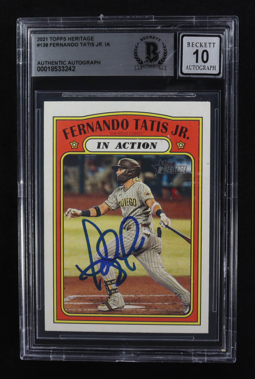 Fernando Tatis Jr. Signed 2021 Topps Heritage IA #138 (Beckett | Auto Grade BGS 10) at PristineAuction.com Fernando Tatis Jr. Signed 2021 Topps Heritage IA #138 (Beckett | Auto Grade BGS 10) at PristineAuction.com