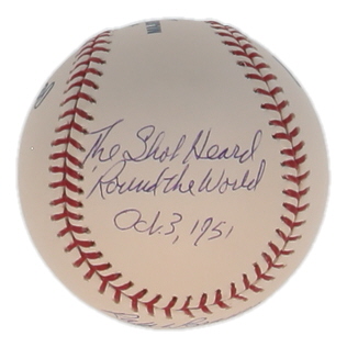 Ralph Branca & Bobby Thomson Signed OML Baseball Inscribed "The Shot Heard 'Round The World" & "Oct. 3, 1951" (JSA) at PristineAuction.com Ralph Branca & Bobby Thomson Signed OML Baseball Inscribed "The Shot Heard 'Round The World" & "Oct. 3, 1951" (JSA) at PristineAuction.com