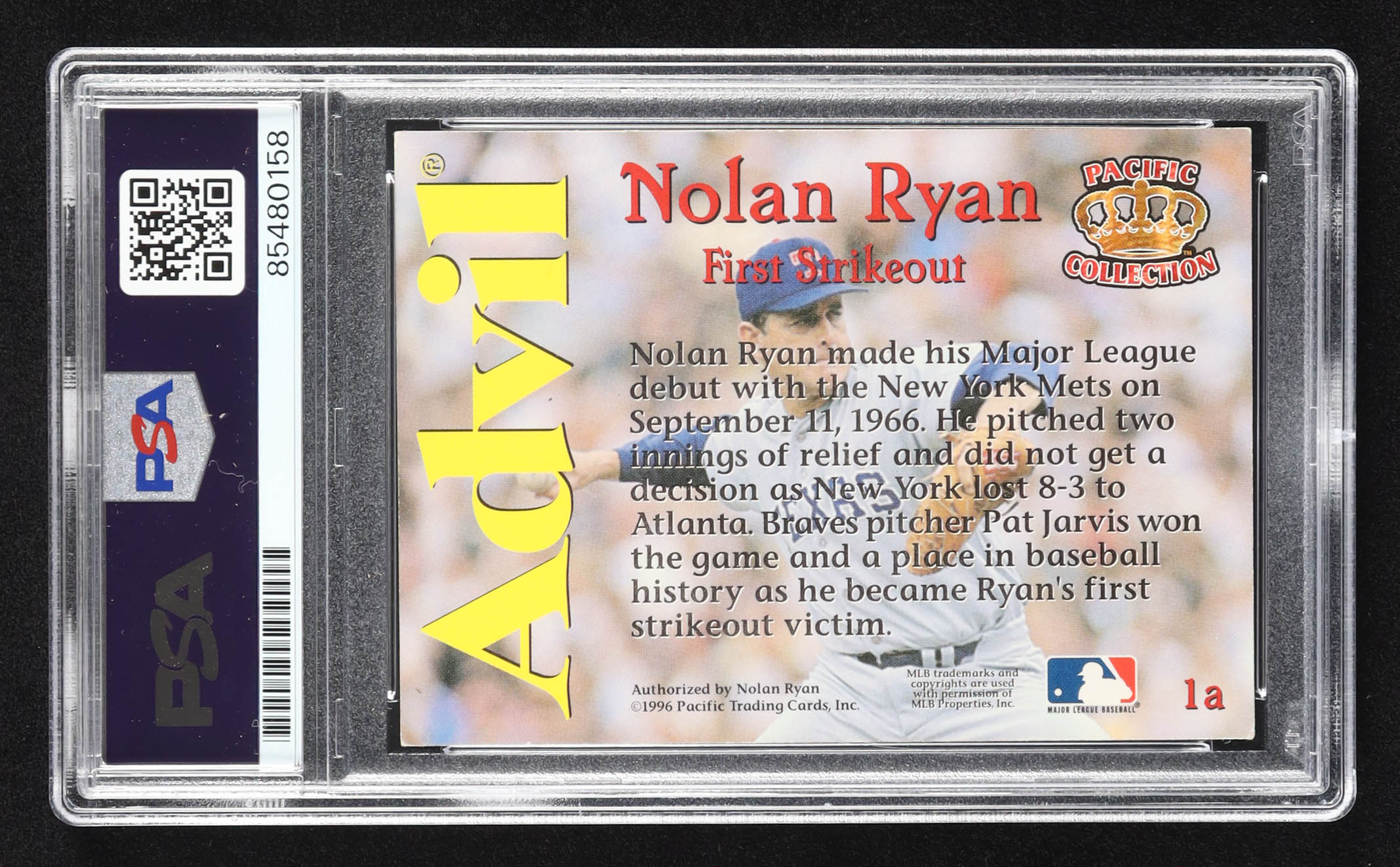Nolan Ryan Signed 1996 Pacific/Advil Nolan Ryan #A (PSA | Auto 10) at PristineAuction.com Nolan Ryan Signed 1996 Pacific/Advil Nolan Ryan #A (PSA | Auto 10) at PristineAuction.com