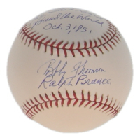Ralph Branca & Bobby Thomson Signed OML Baseball Inscribed "The Shot Heard 'Round The World" & "Oct. 3, 1951" (JSA) at PristineAuction.com