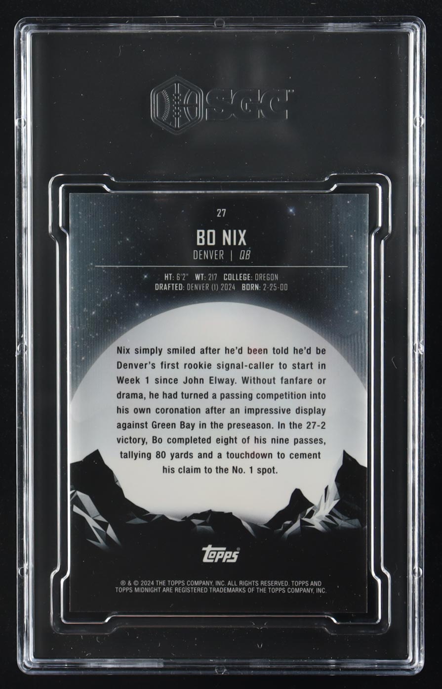 Bo Nix 2024 Topps Midnight #27 RC (SGC 9) at PristineAuction.com Bo Nix 2024 Topps Midnight #27 RC (SGC 9) at PristineAuction.com