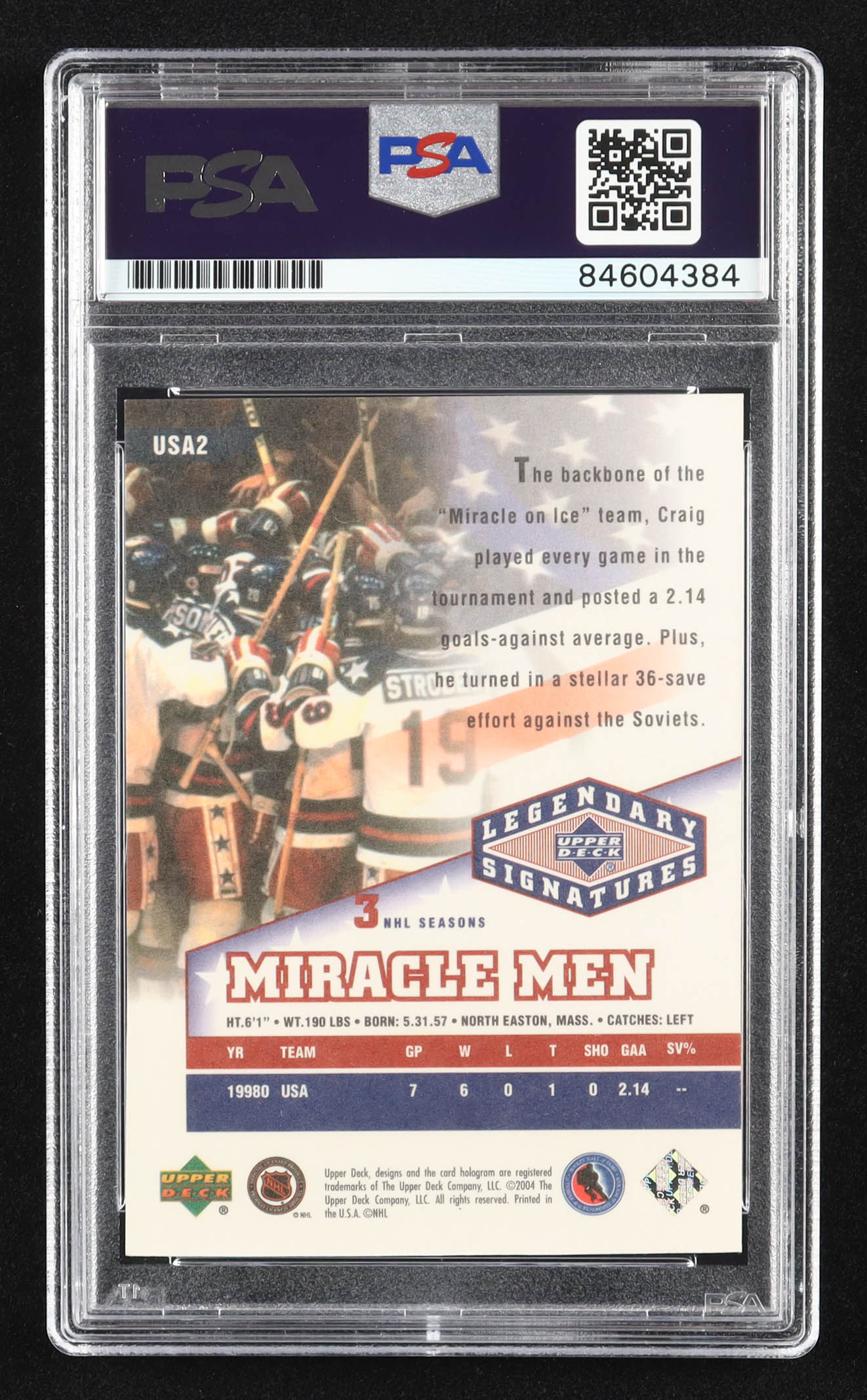 Jim Craig Signed 2004-05 UD Legendary Signatures Miracle Men #USA2 (PSA Authentic) at PristineAuction.com Jim Craig Signed 2004-05 UD Legendary Signatures Miracle Men #USA2 (PSA Authentic) at PristineAuction.com