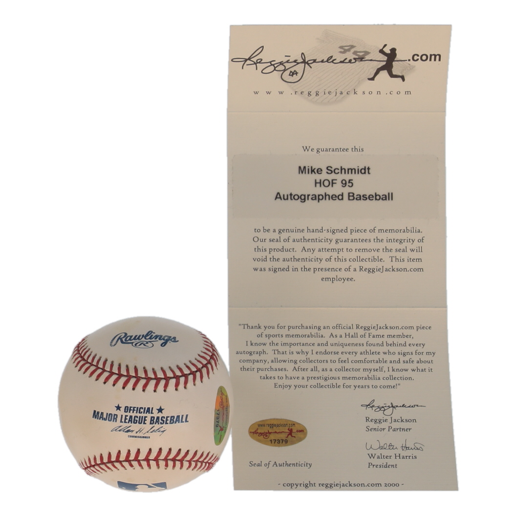 Mike Schmidt Signed OML Baseball Inscribed "HOF 95" (Jackson) at PristineAuction.com Mike Schmidt Signed OML Baseball Inscribed "HOF 95" (Jackson) at PristineAuction.com