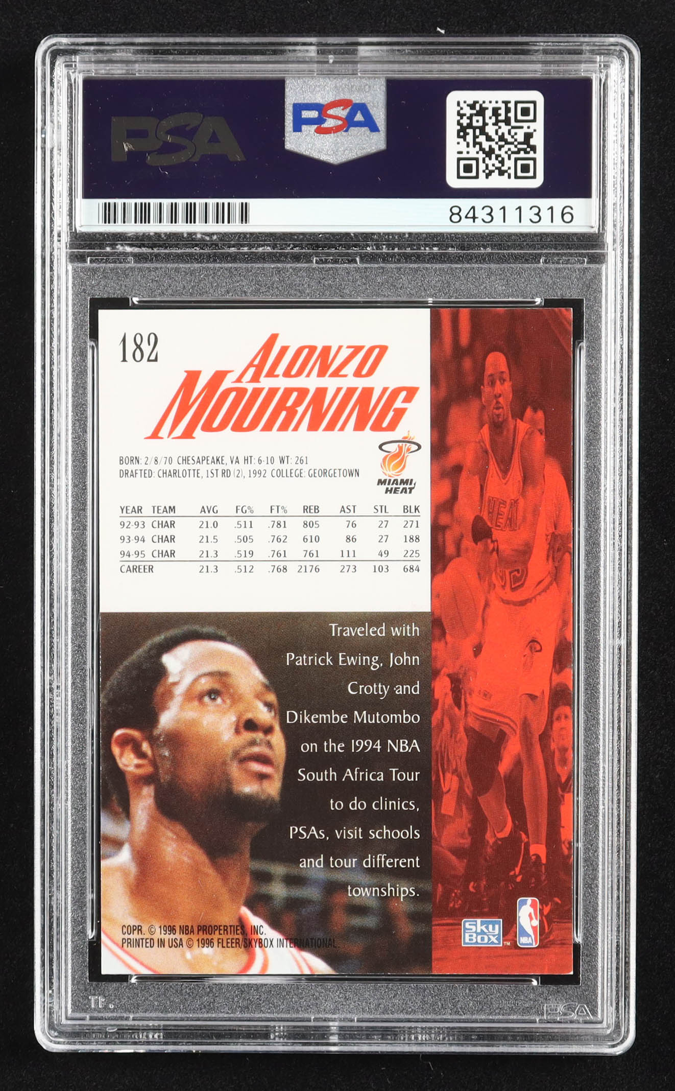 Alonzo Mourning Signed 1995-96 SkyBox Premium #182 (PSA Authentic) at PristineAuction.com Alonzo Mourning Signed 1995-96 SkyBox Premium #182 (PSA Authentic) at PristineAuction.com